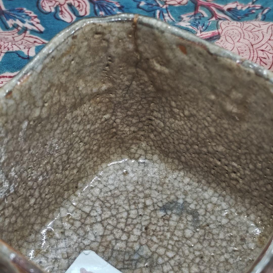 古絵志野、四方入隅向付(元箱、古裂綿更紗包布付)