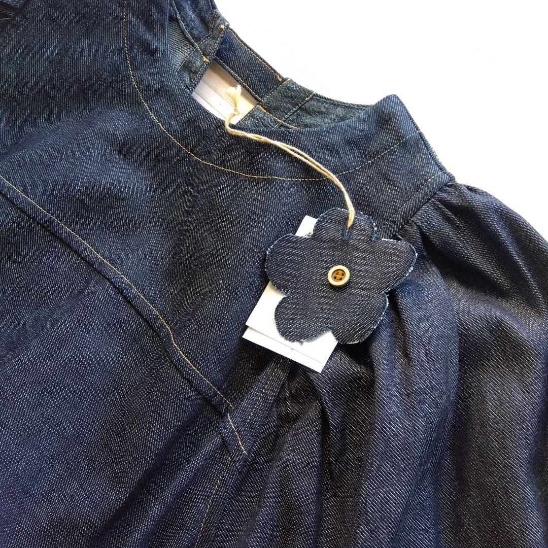 45R ★プチデニムのパフブリッジワンピース　インディゴ濃