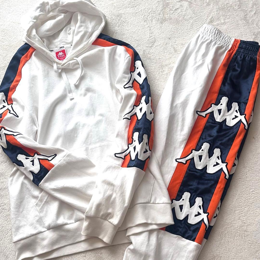 希少Kappa フーディ パンツセット 　 X LARGE　ホワイト　ビッグロゴ