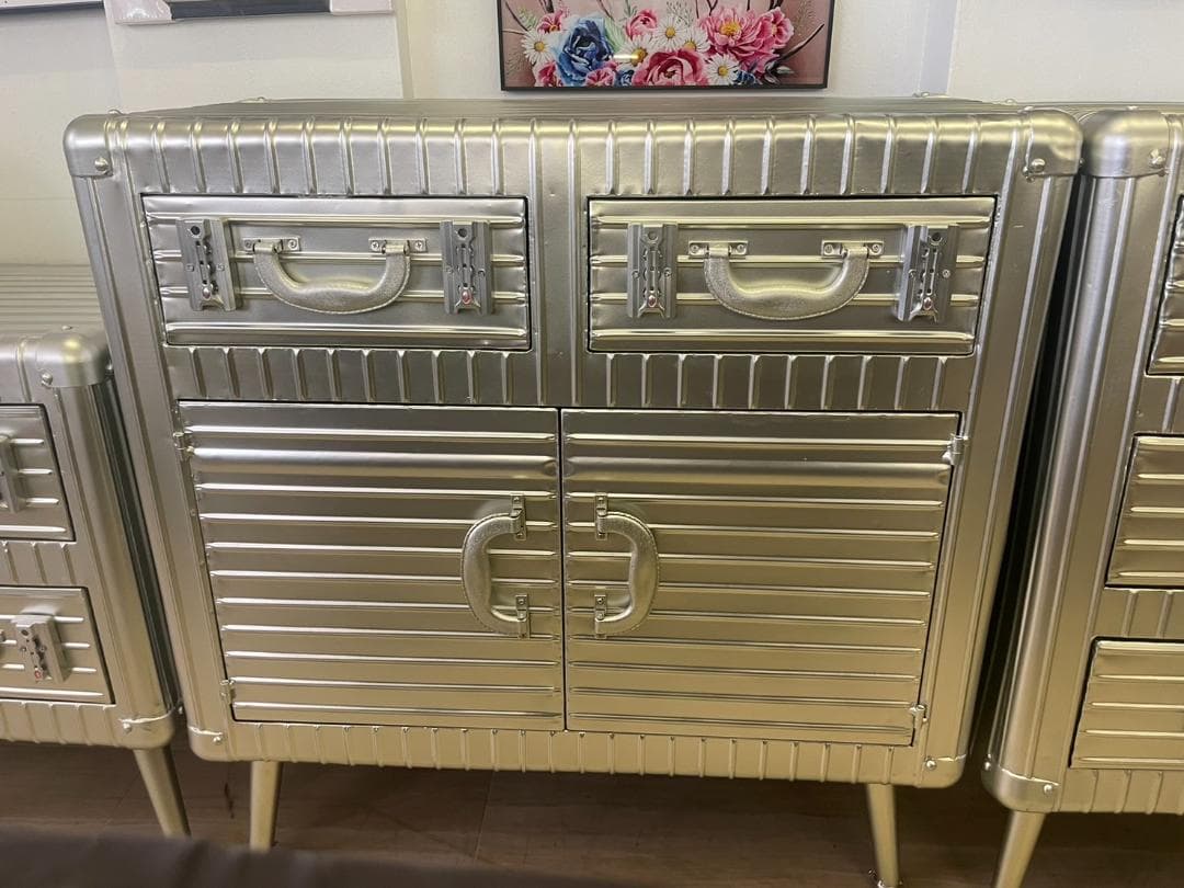 男前インテリア　キャビネット　ワイド　インダストリアル　収納　引出し　スチール