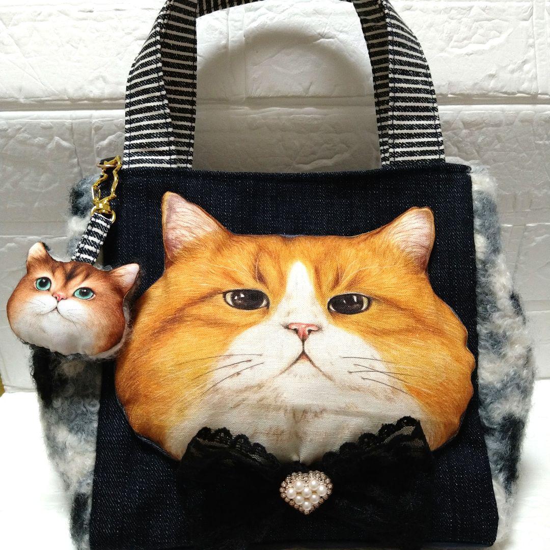 お*ん様 コヤンイサムチョン☆スクエアトートバッグ　デニム＆もこもこボア　ふてに