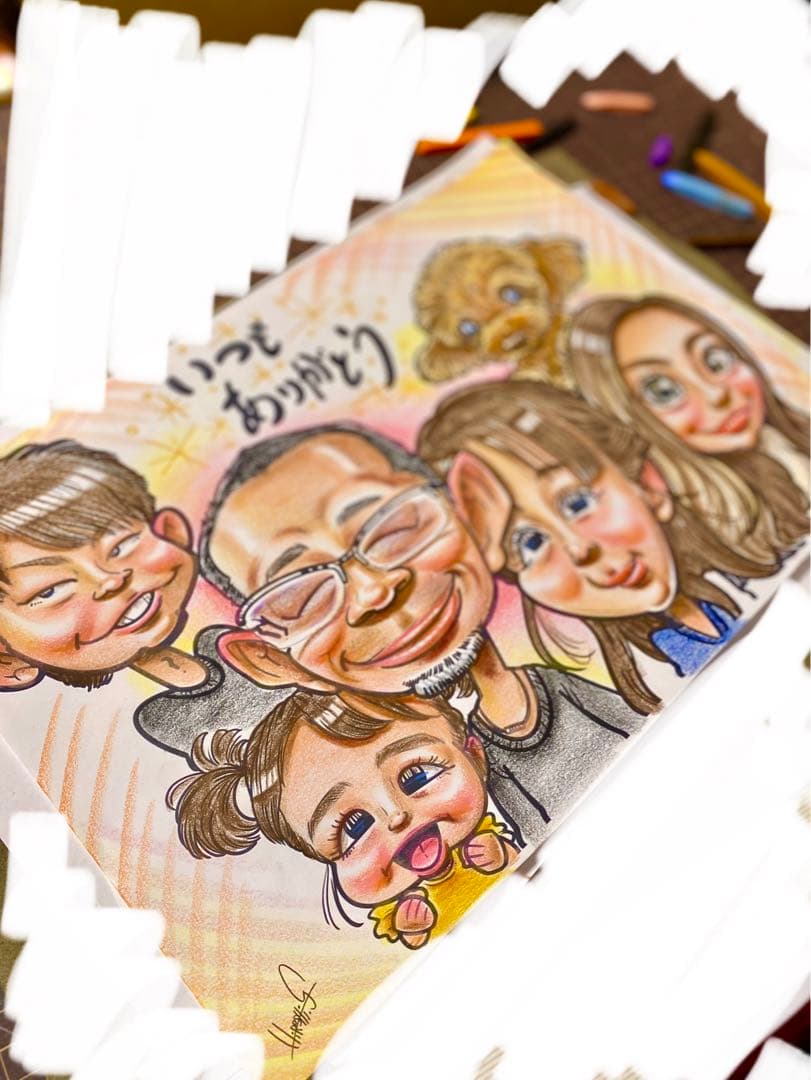 世界で1枚の手描きのオーダーメイド似顔絵★家族一緒に★結婚記念日★お祝い