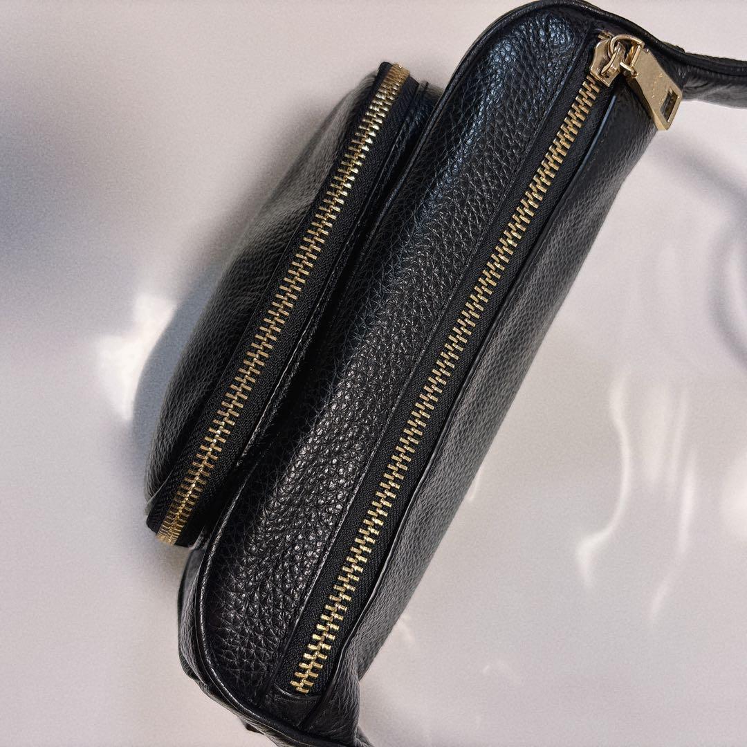 極美品　コーチ　ウエストポーチ　ボディバッグ　ネイビー　ペプルドレザー　6488