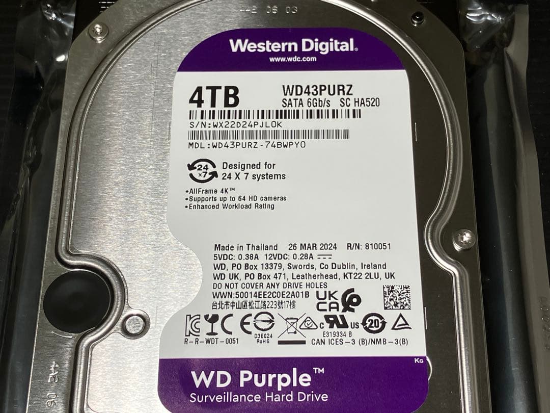 Western Digital 4TB パープル WD43PURZ HDD