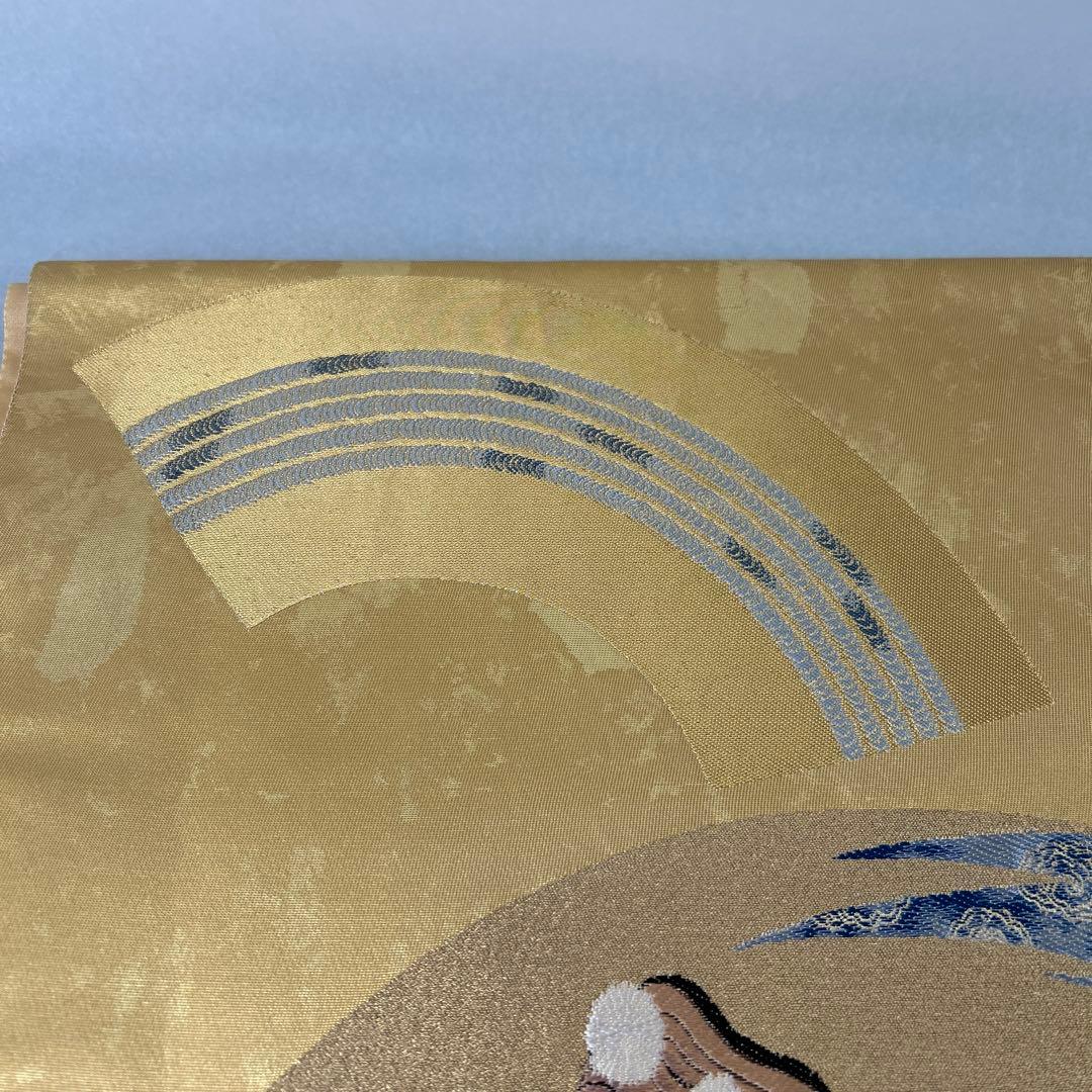 【翁 本金箔】金色 波模様 六通柄袋帯1226