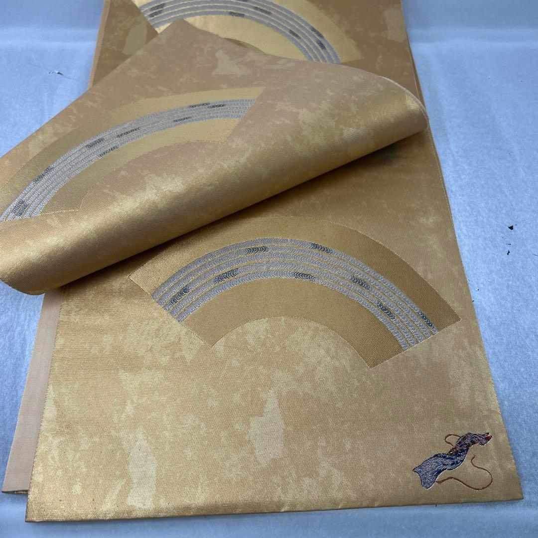 【翁 本金箔】金色 波模様 六通柄袋帯1226