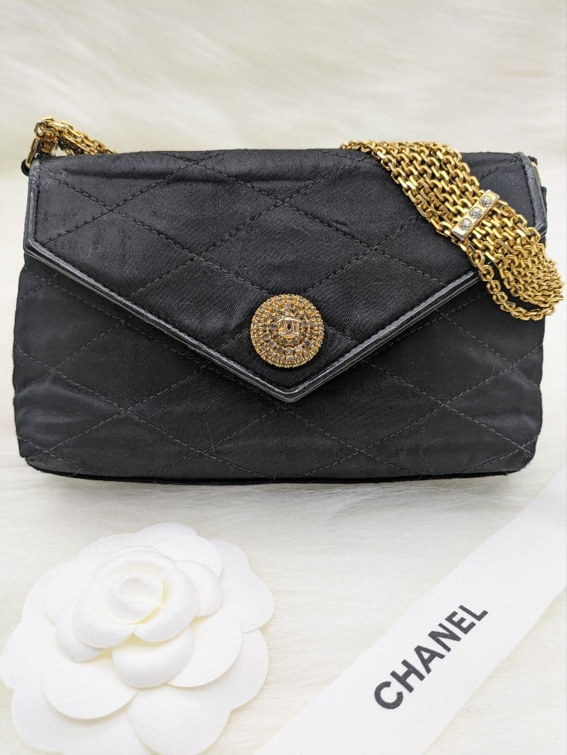 CHANEL 希少 サテン ミニマトラッセ 6連チェーン ラインストーン