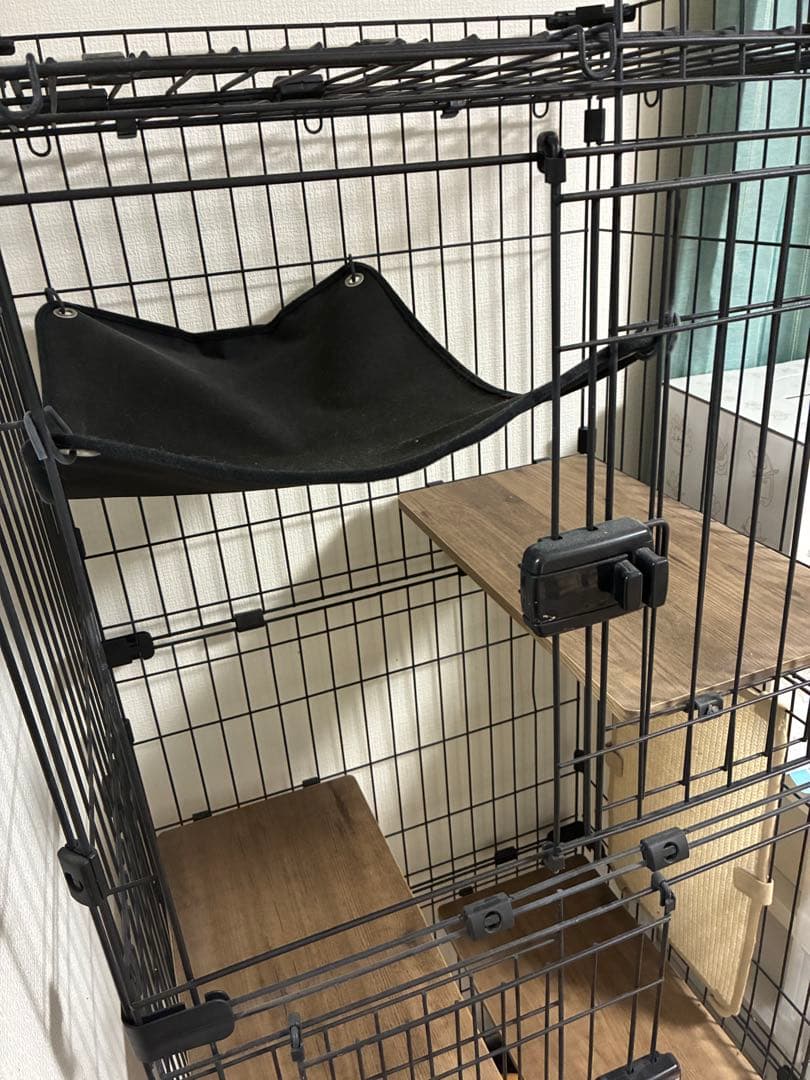 猫ケージ 3段 キャットケージ ハンモック付き ブラック＋デオトイレ