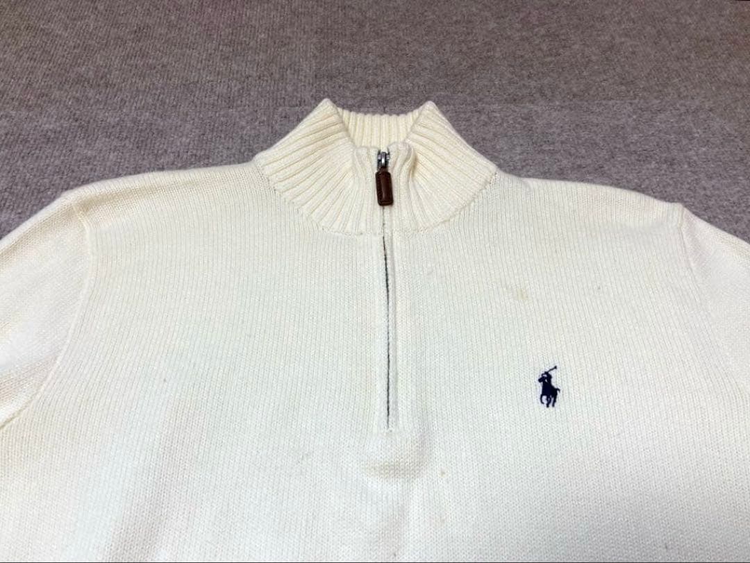 ポロ ラルフ ローレン ハーフジップ ニット セーター 白 刺繍 ポロバイ