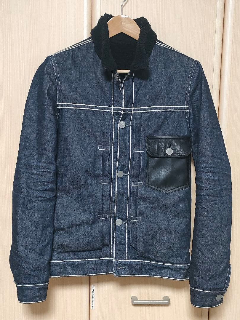 美品 DELAYbyWin＆Sons デニムボア ジャケット レザー切替 2 M
