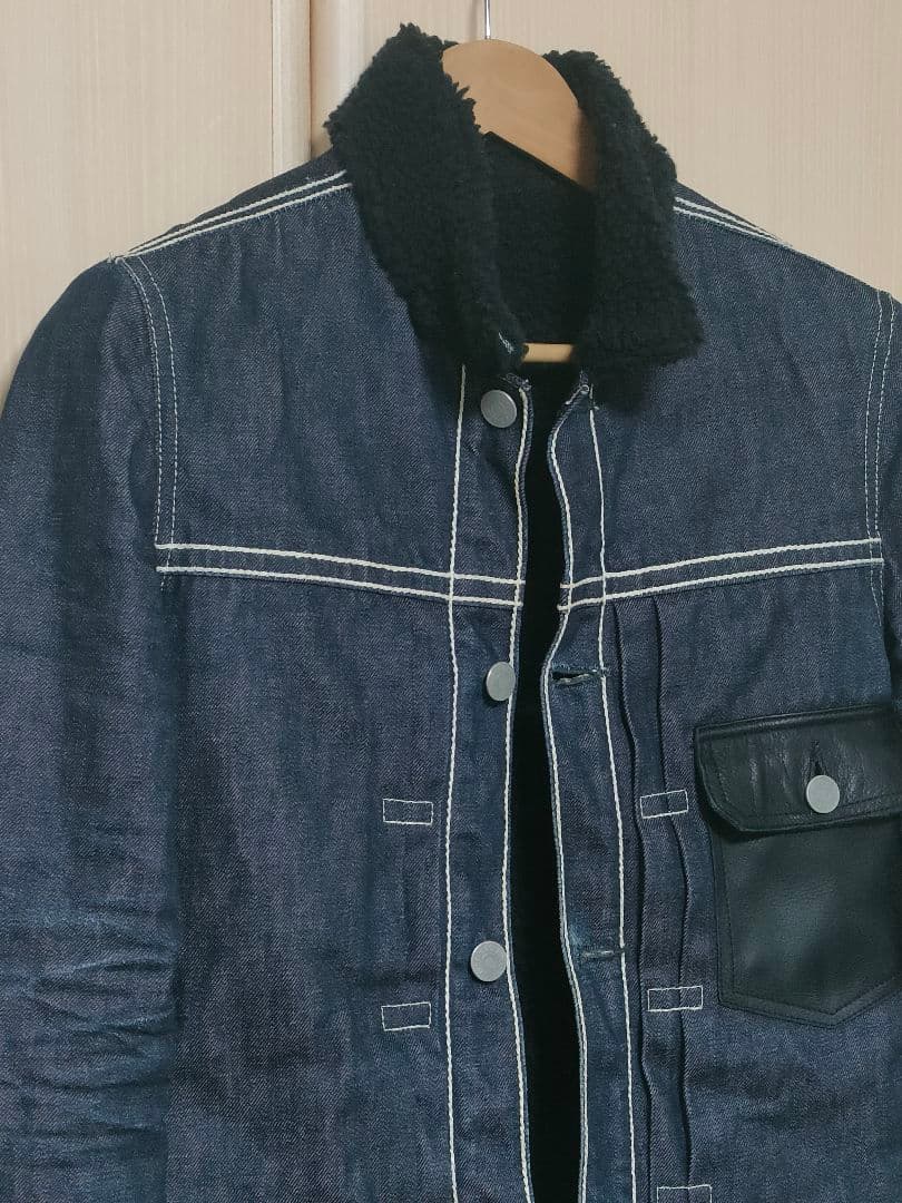 美品 DELAYbyWin＆Sons デニムボア ジャケット レザー切替 2 M