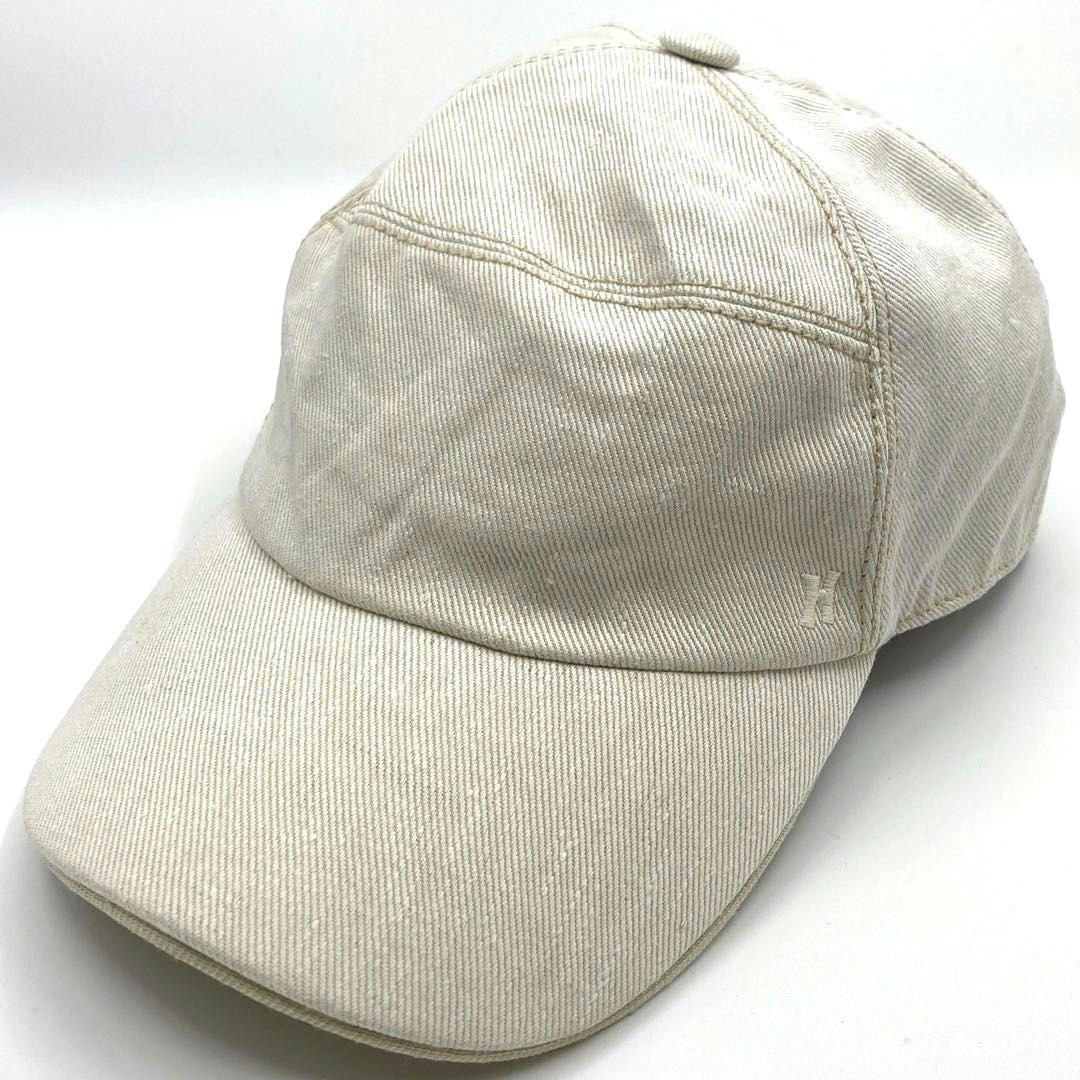 【美品】HERMES リネン100% キャップ レディース Hロゴ刺繍 57