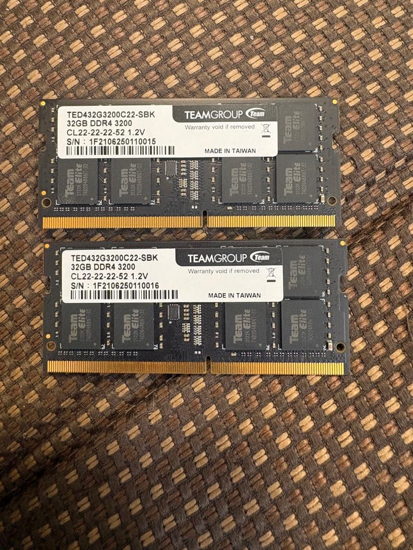 DDR4 3200 64GB（32GBx2枚） シリアル連番　ノート