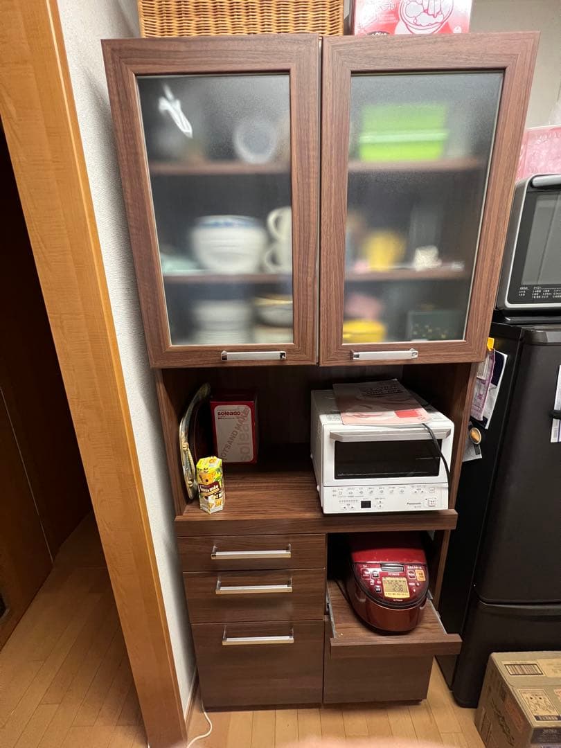 木製円形サイドテーブル 食器棚 ブラウン