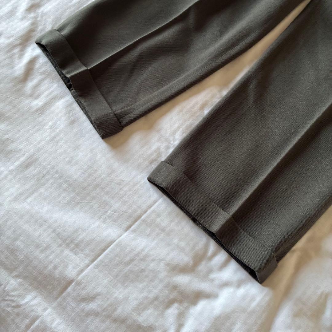 90sビンテージギャバジンウールインプリーツ3タックワイドパンツイタリアミラノ