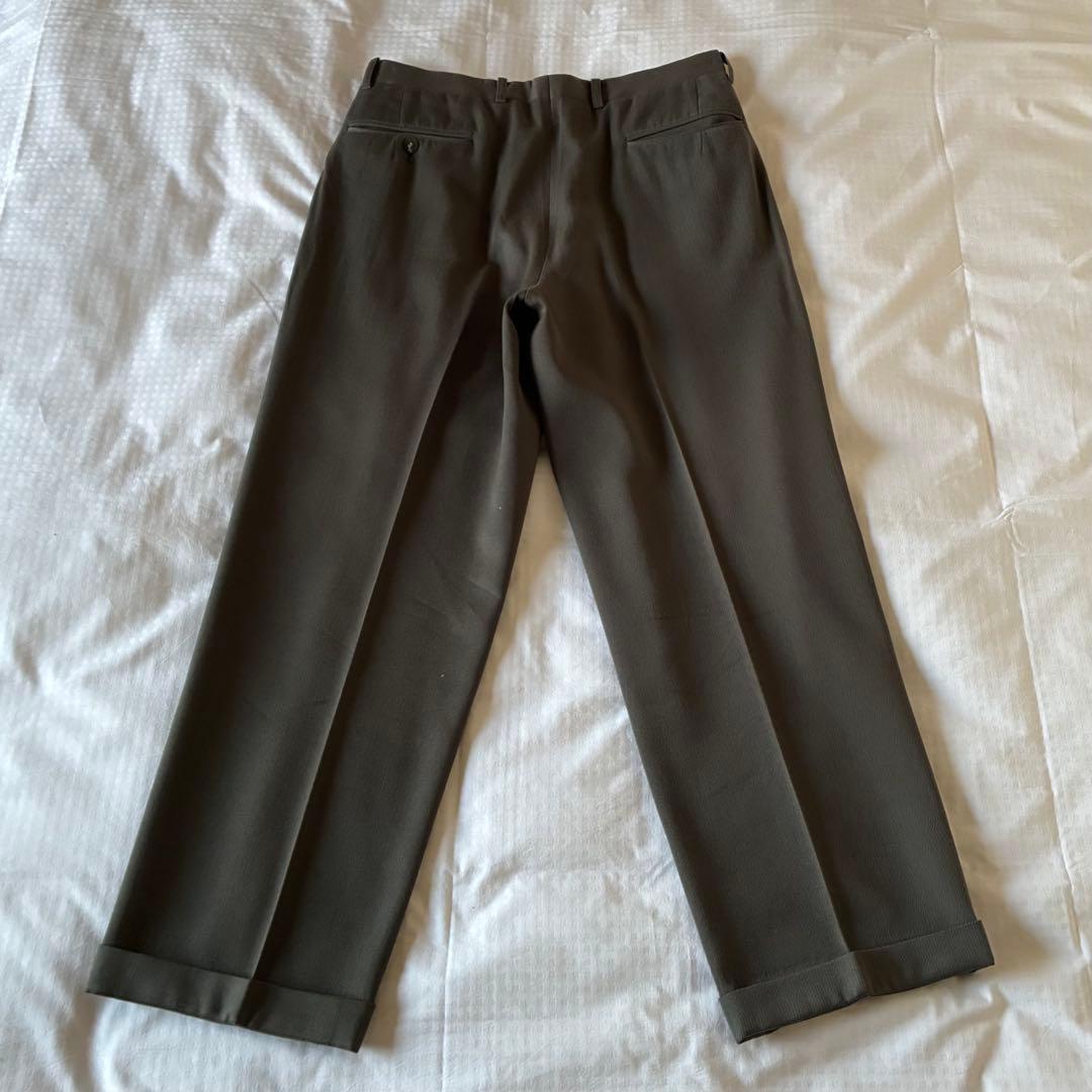 90sビンテージギャバジンウールインプリーツ3タックワイドパンツイタリアミラノ