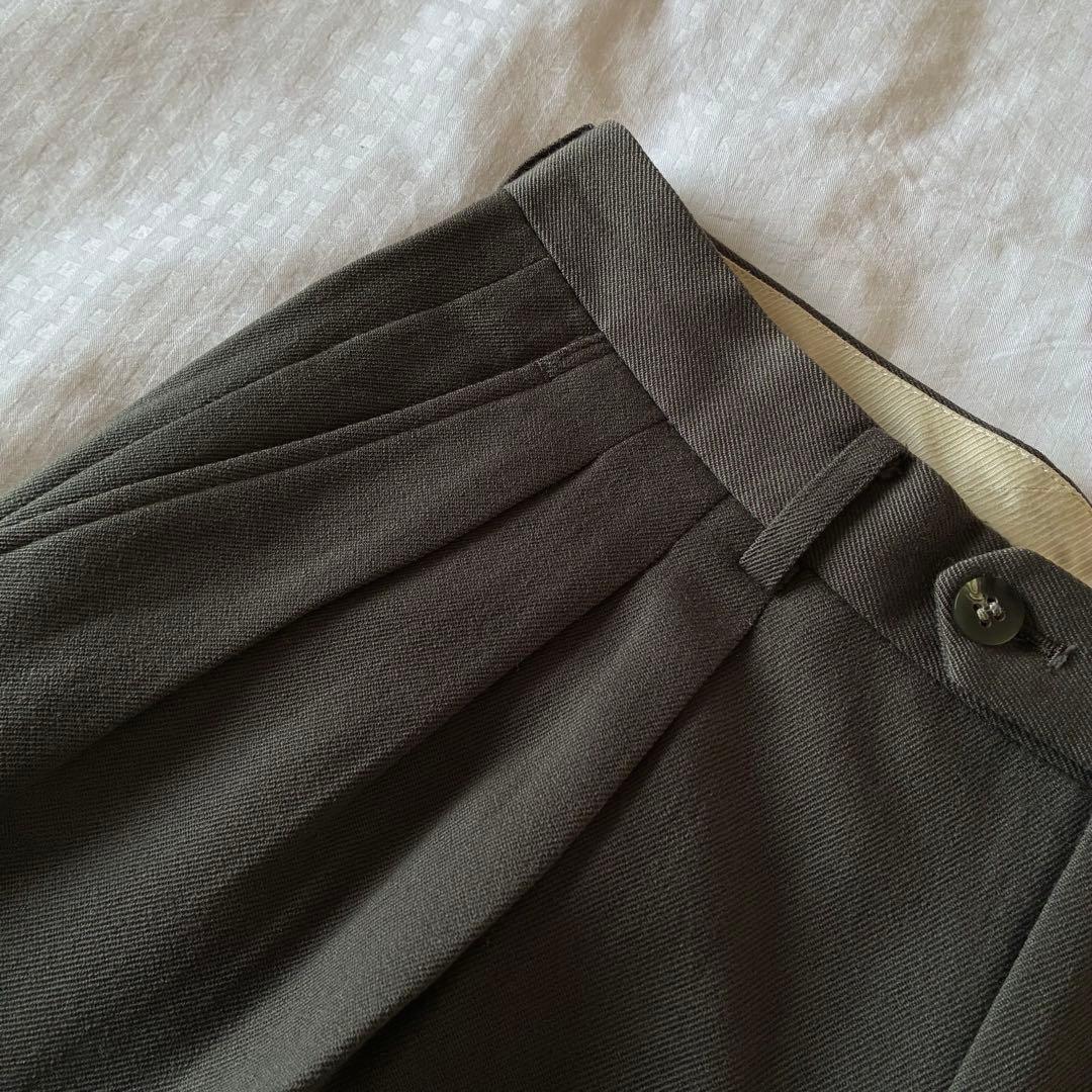 90sビンテージギャバジンウールインプリーツ3タックワイドパンツイタリアミラノ