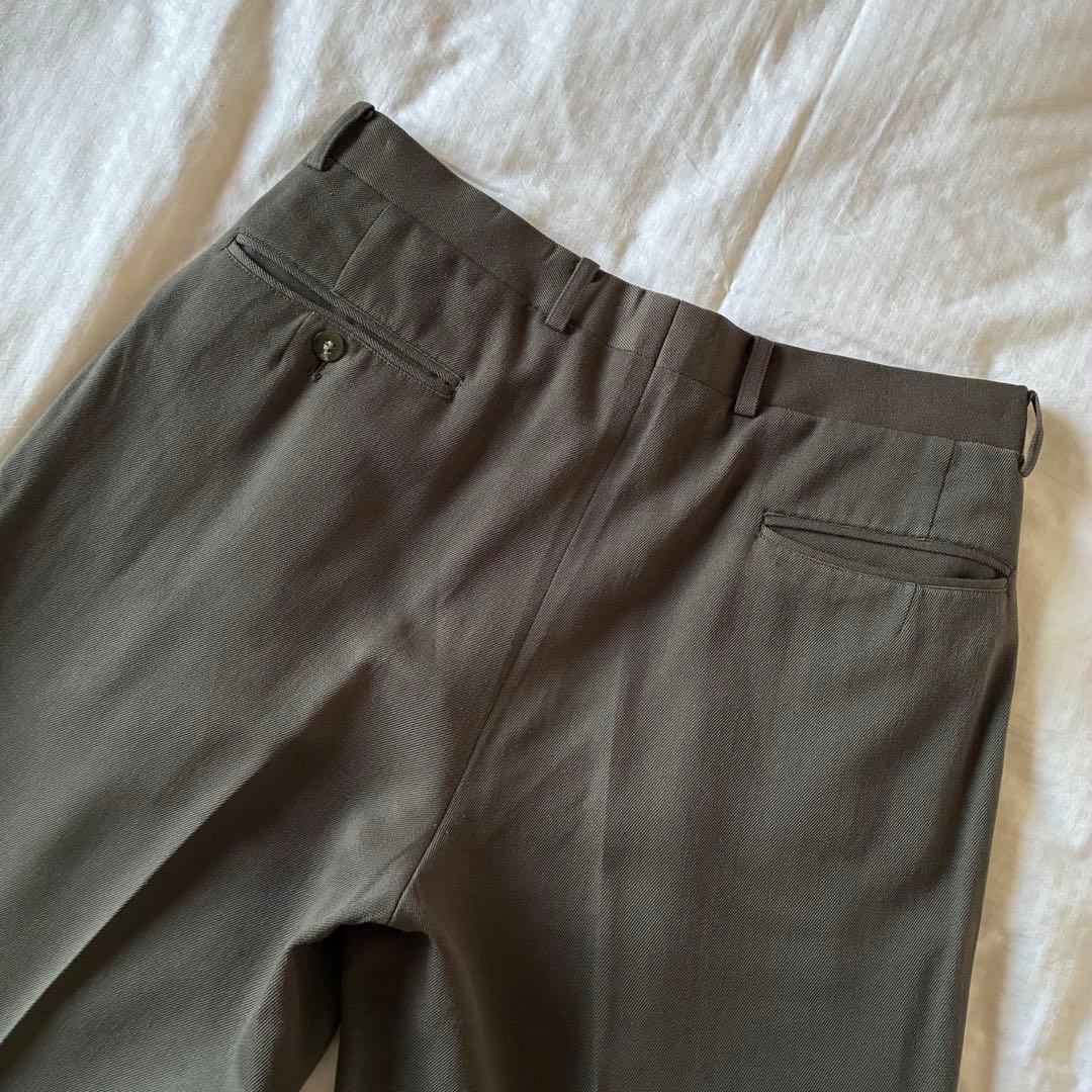 90sビンテージギャバジンウールインプリーツ3タックワイドパンツイタリアミラノ