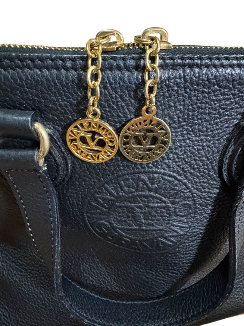 ヴァレンティノガラヴァーニ ハンドバッグ レザー シボ革 ロゴ ブラック