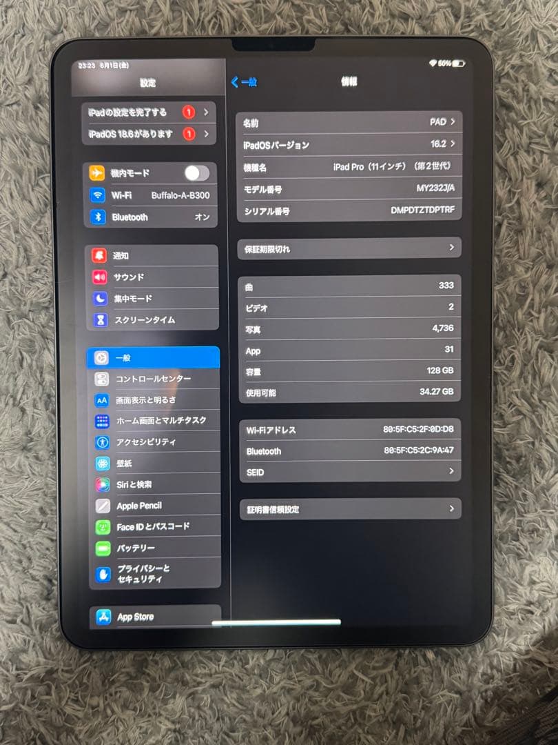 Apple iPad Pro11インチ 第二世代　スペースグレー 127GB
