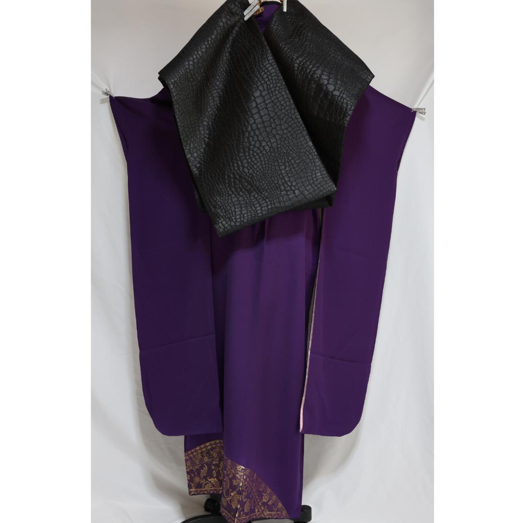 振袖単品単体■紫パープル 154.5cm 正絹 シンプル成人式前撮りBP10