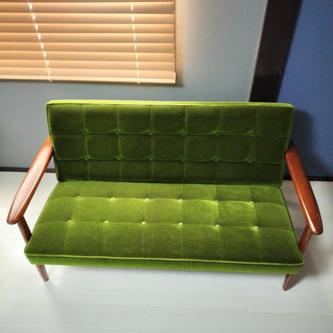 【カリモク60】 Kチェア ソファ 2人掛け モケットグリーン karimoku