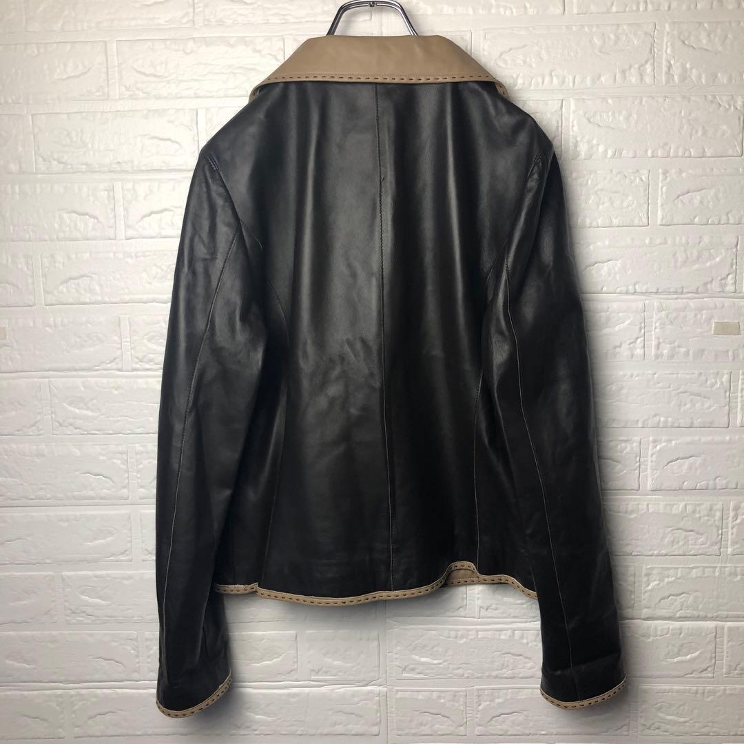 BALMAIN レザーシングルライダースジャケット ラム 羊 黒 ベージュ 13