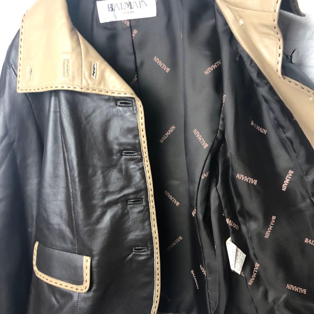 BALMAIN レザーシングルライダースジャケット ラム 羊 黒 ベージュ 13