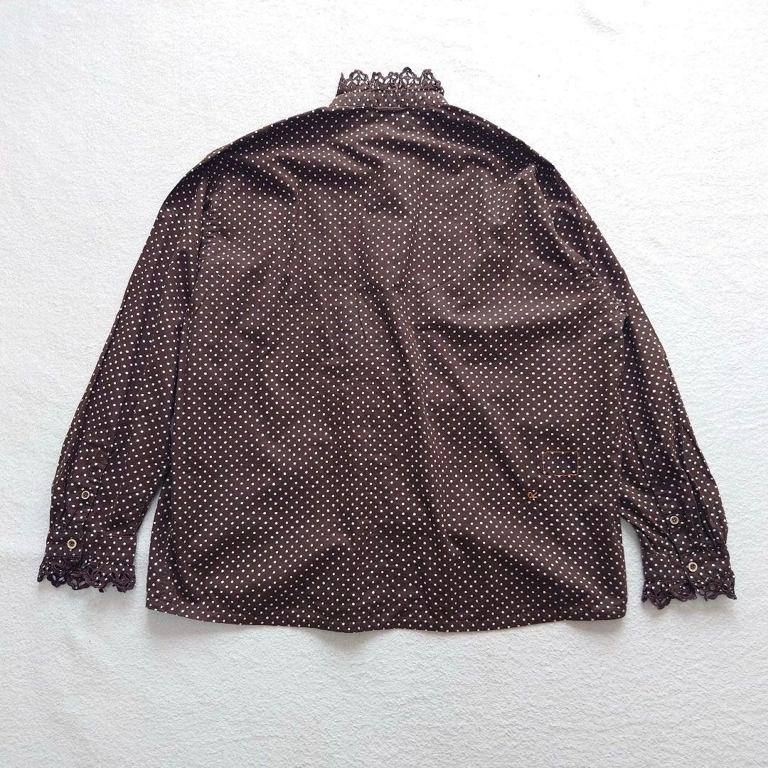 【あたりアリ】45R タペットドットプリントのカットワークフリルブラウス