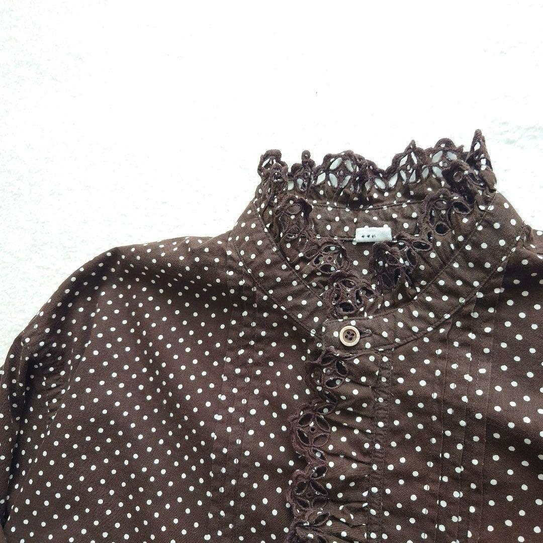 【あたりアリ】45R タペットドットプリントのカットワークフリルブラウス