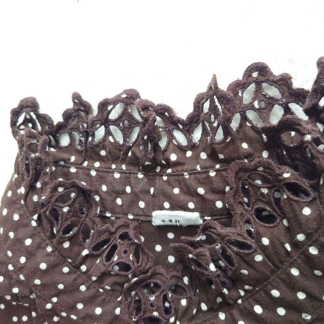 【あたりアリ】45R タペットドットプリントのカットワークフリルブラウス