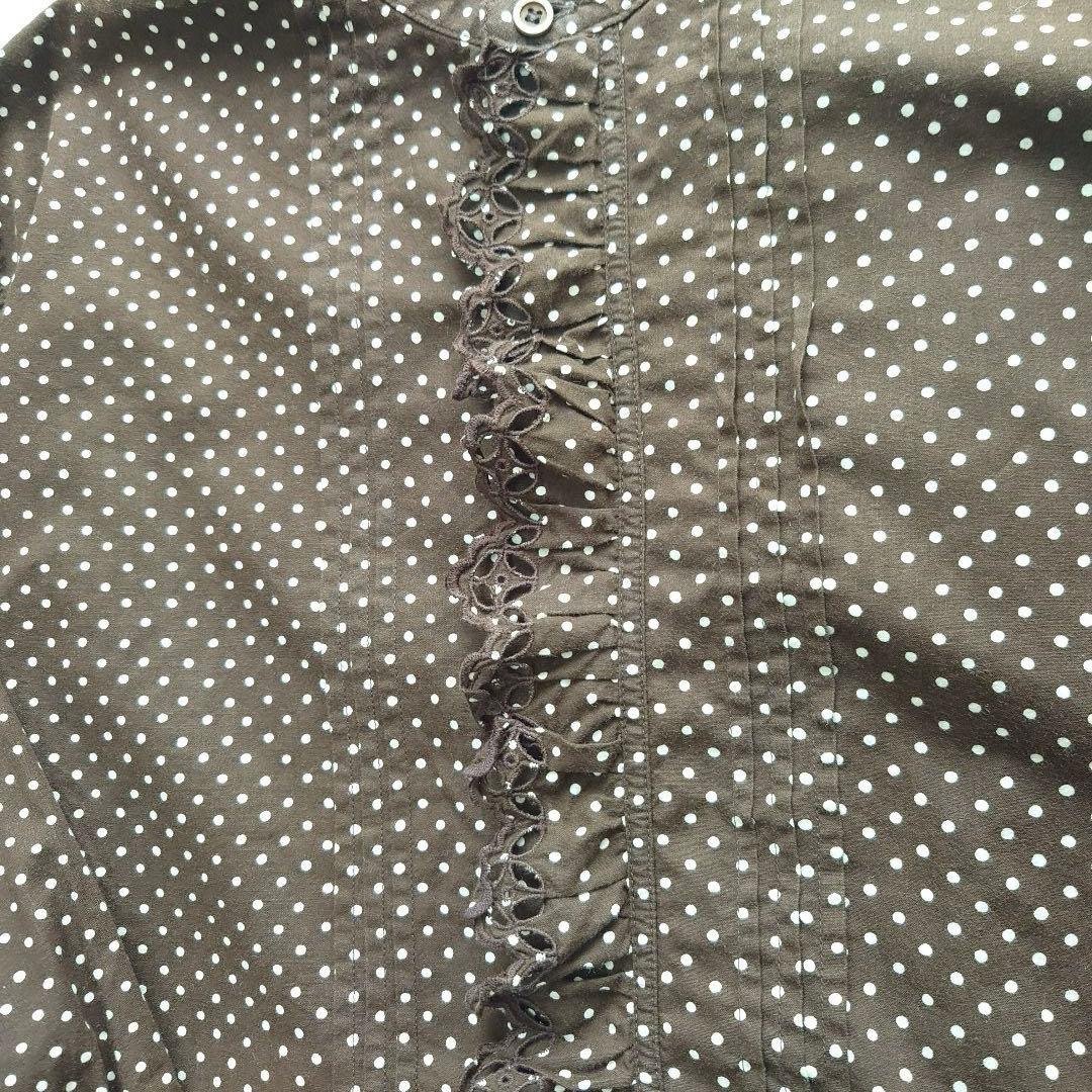 【あたりアリ】45R タペットドットプリントのカットワークフリルブラウス