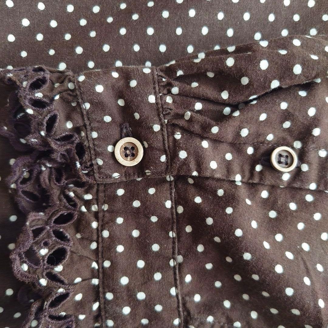 【あたりアリ】45R タペットドットプリントのカットワークフリルブラウス