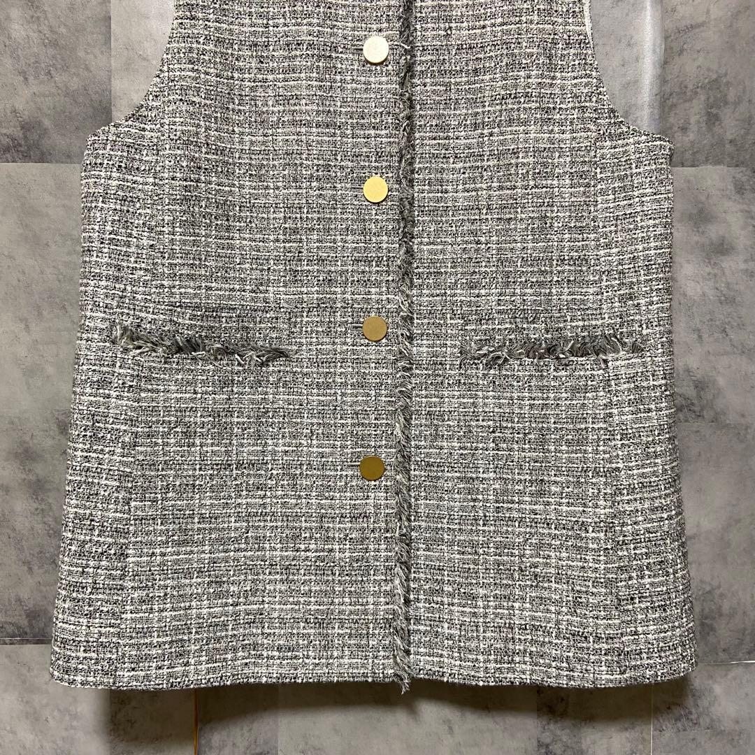 【UNTITLED】ラメ入り ファンシーツイードジレ 新品 Mサイズ グレー