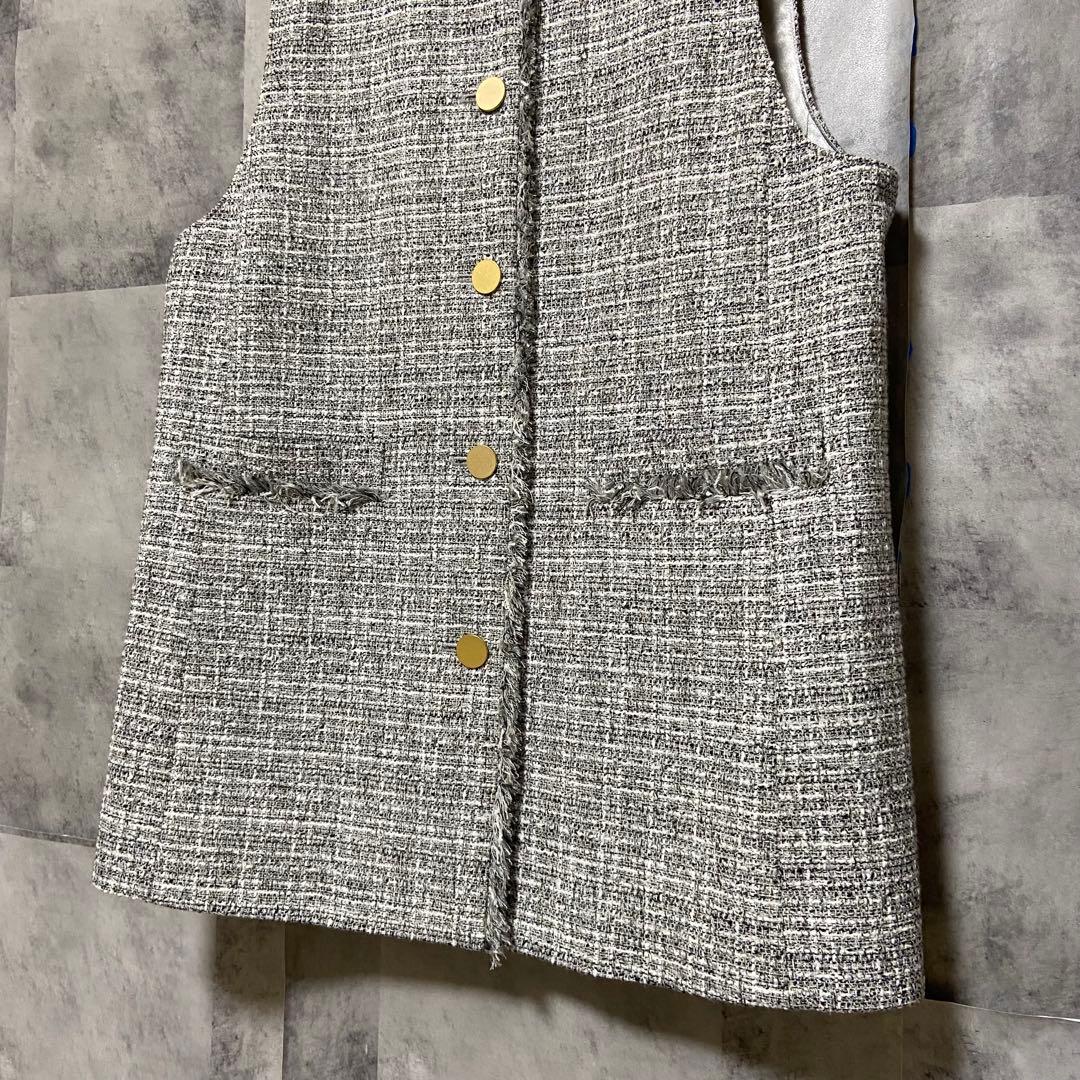 【UNTITLED】ラメ入り ファンシーツイードジレ 新品 Mサイズ グレー