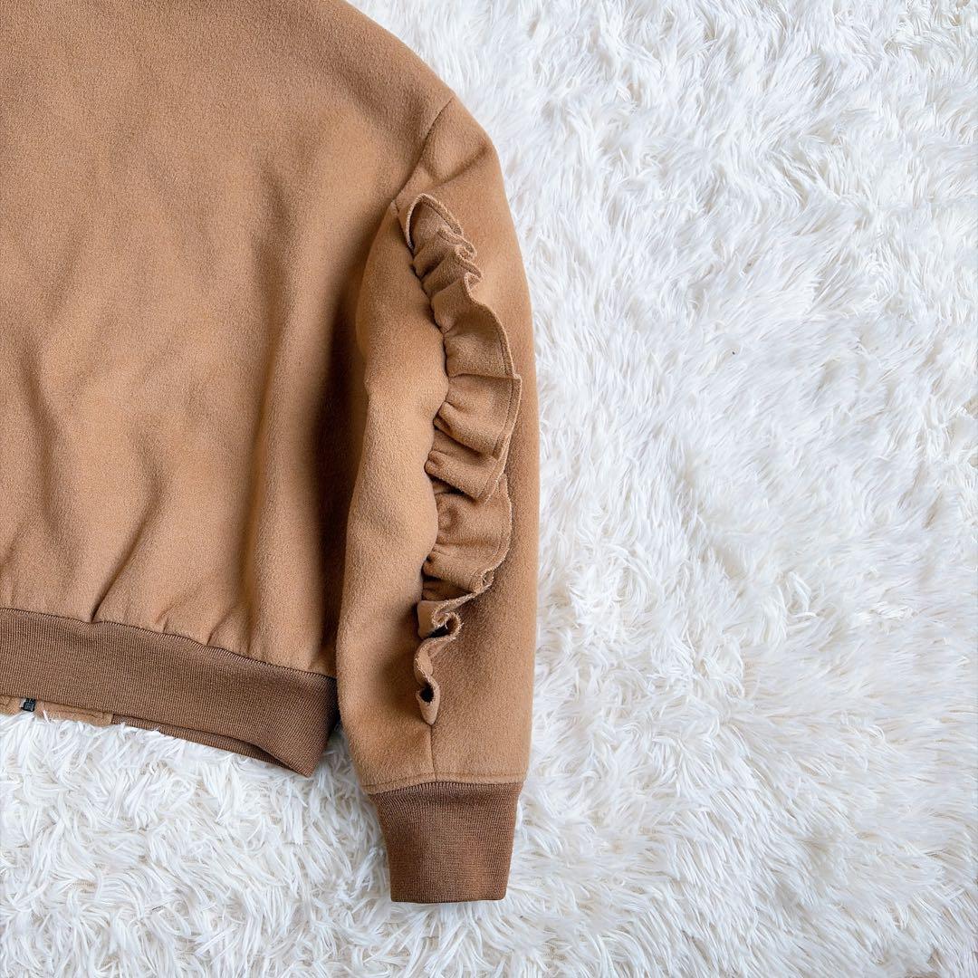 【美品】ルシェルブルー　ラッフルスリーブウールブルゾン　フリルブルゾン　ジップ