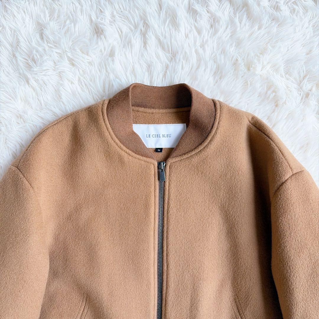 【美品】ルシェルブルー　ラッフルスリーブウールブルゾン　フリルブルゾン　ジップ