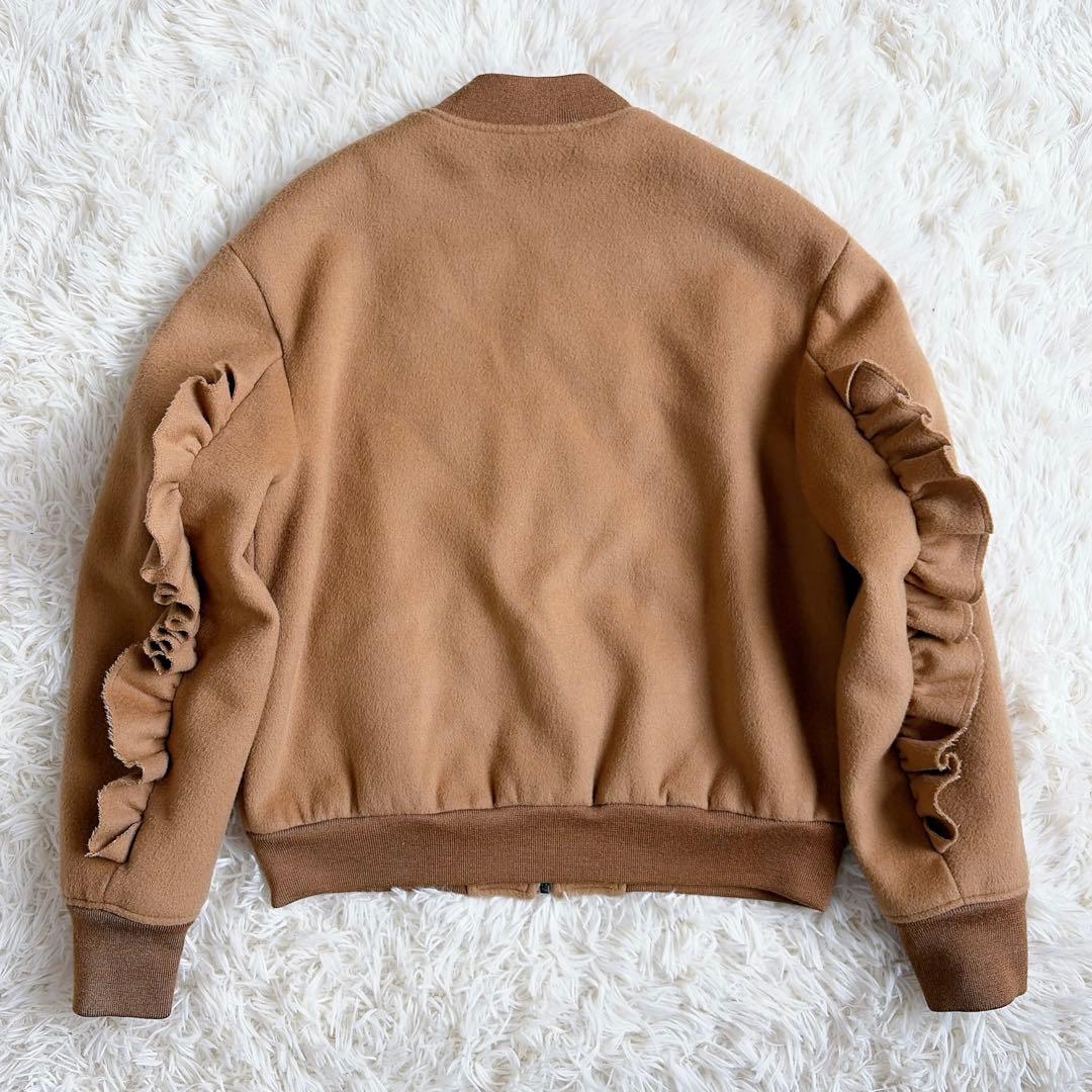 【美品】ルシェルブルー　ラッフルスリーブウールブルゾン　フリルブルゾン　ジップ