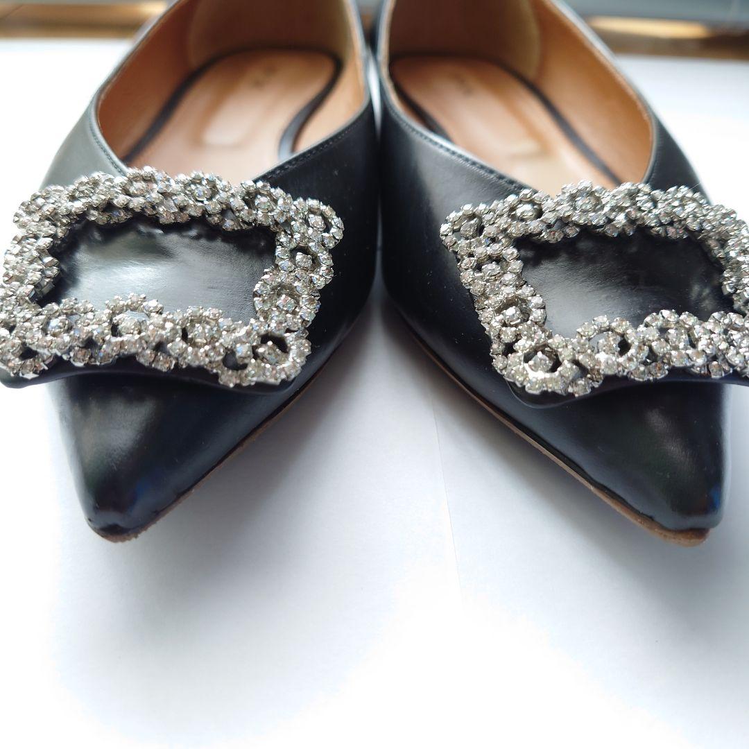 PIPPICHIC ピッピシック 24.5 ブラック フラットシューズ ビジュー