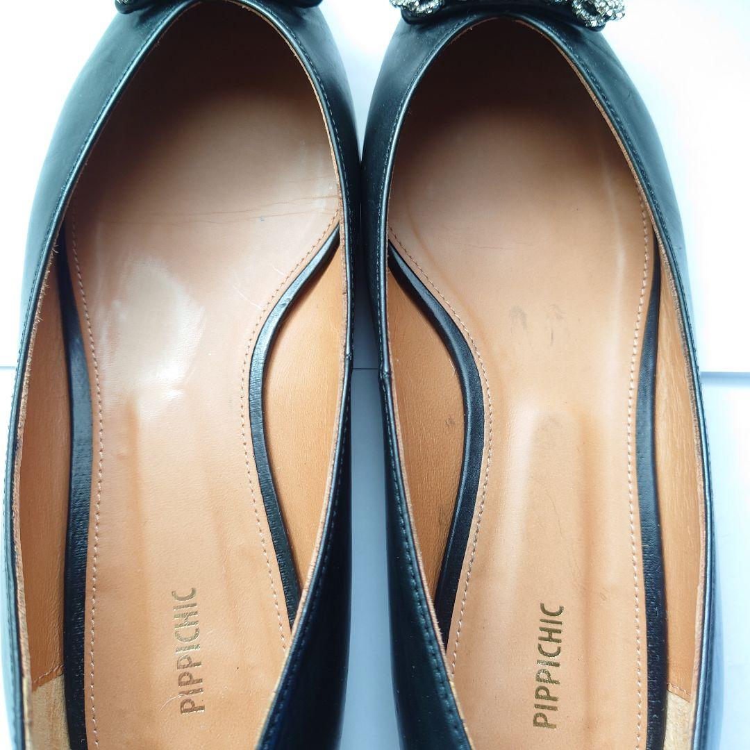 PIPPICHIC ピッピシック 24.5 ブラック フラットシューズ ビジュー