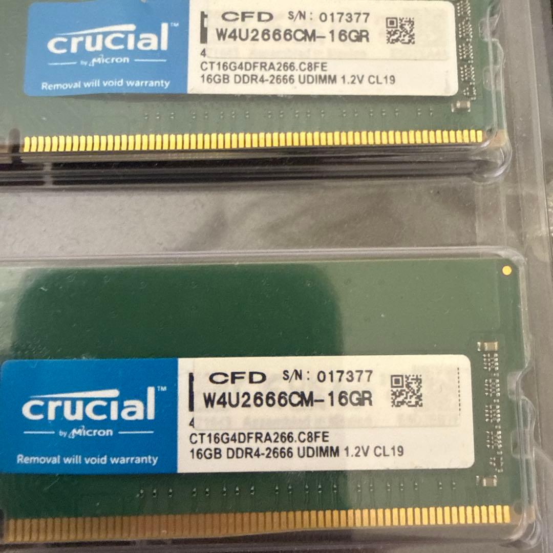 Crucial DDR4-2666 メモリ32GB（16GB×2）