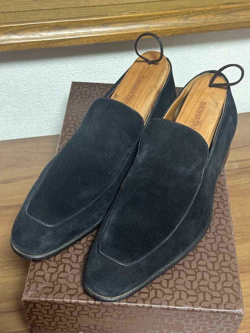 【超美品】セルジオロッシ　ブラックスエードスリッポン レザーソール　6