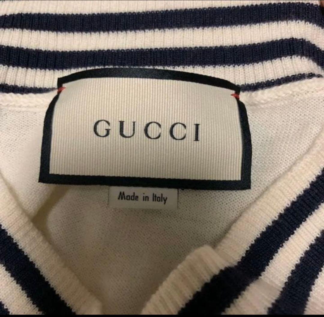 【訳あり】GUCCI bee アイボリー ストライプ Vネックセーター XL