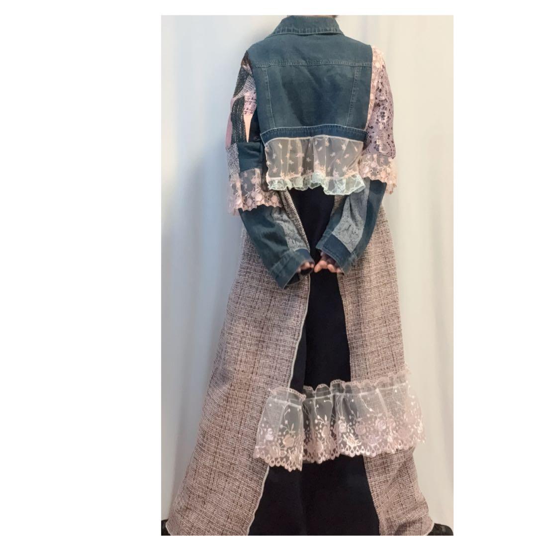 ①デニム×ツイード.レースロングコート/ロングワンピース