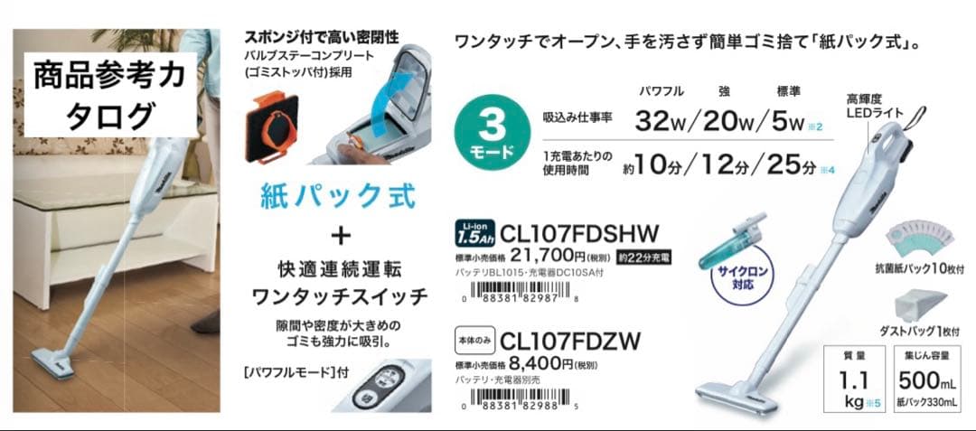 【たまご】マキタ(Makita) スティッククリーナー ホワイト