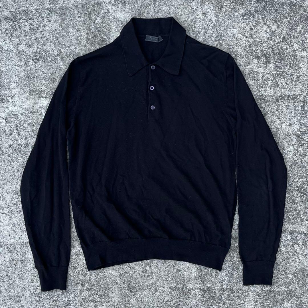 prada プラダ ニットポロ 長袖 ニットポロシャツ 黒