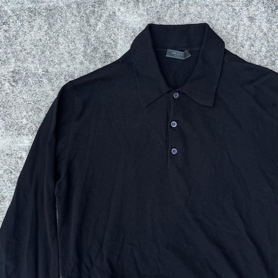 prada プラダ ニットポロ 長袖 ニットポロシャツ 黒