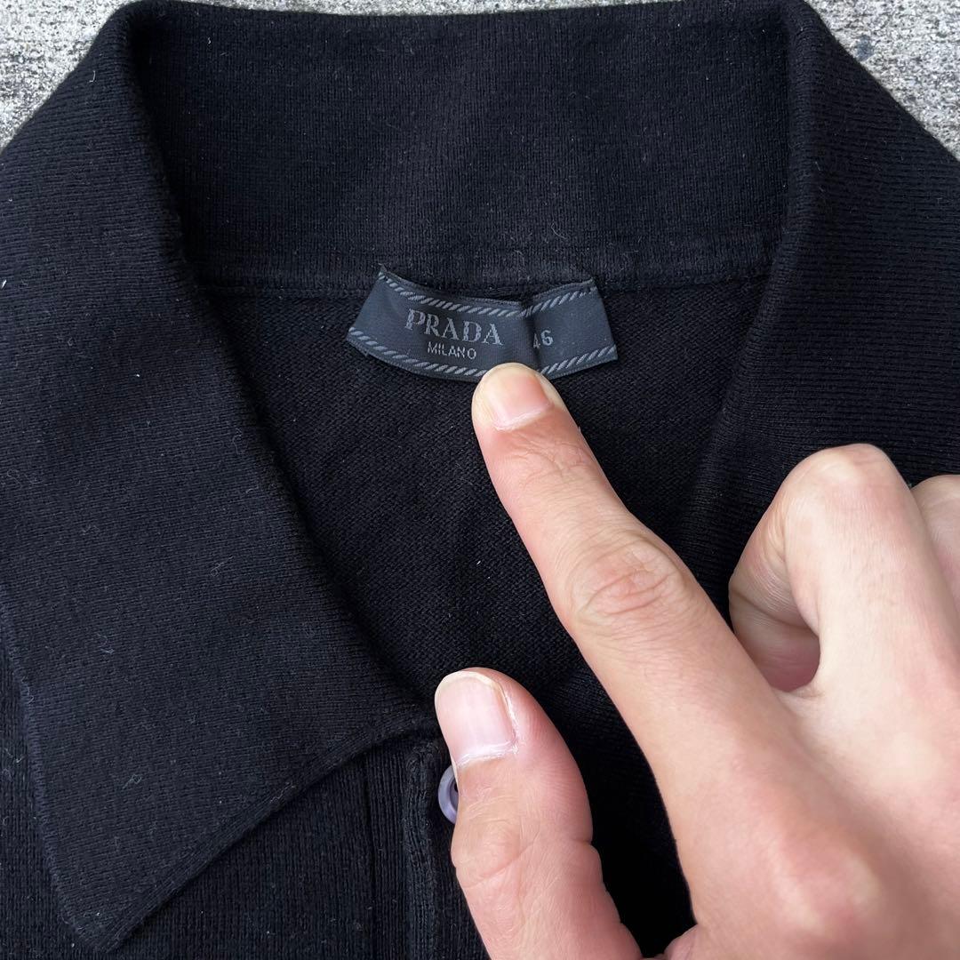 prada プラダ ニットポロ 長袖 ニットポロシャツ 黒