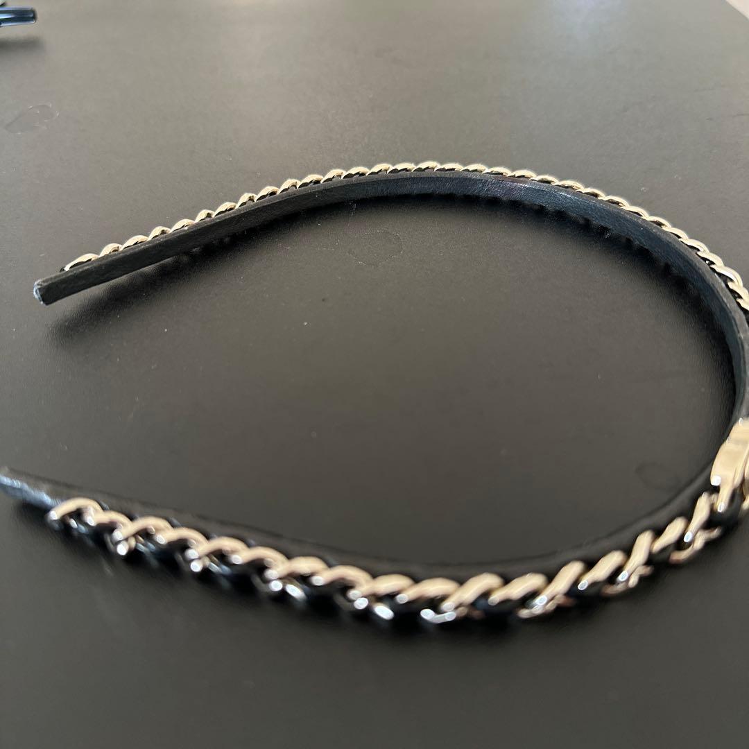 CHANNELレザーカチューシャシルバー ブラック