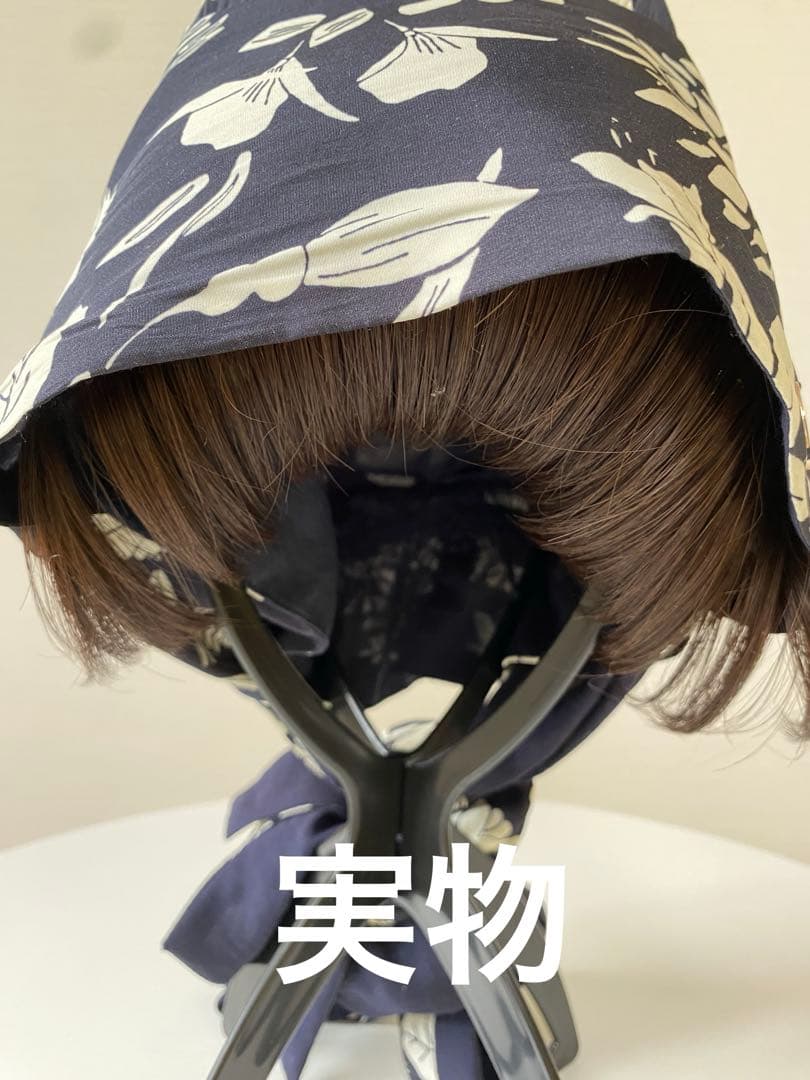 BARENスカーフハット /ボタニカルネイビー/前髪ウィッグ付き